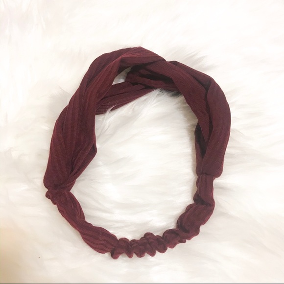 Wine Red Ribbed Cross Knot Elastic Headband - Picture 3 of 6